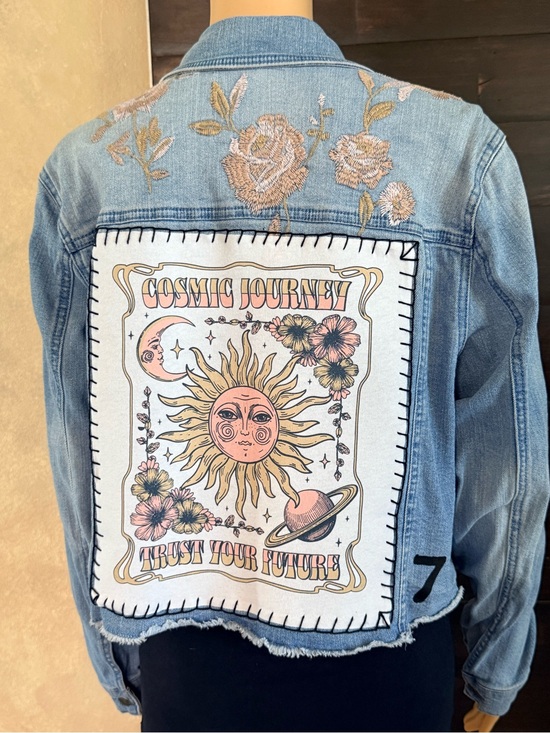Mossimo Denim Jackets & Blazers - Upcycled Cosmic Journey Distressed Denim Size XXL